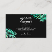 Carte De Visite Cadre argent chic aquarelle tropicale verte feuill (Dos)