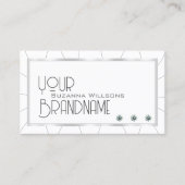 Carte De Visite Cadre blanc et argent chic avec diamants Moderne (Devant)