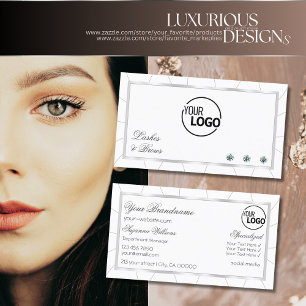 Carte De Visite Cadre blanc et argent moderne avec diamants et log