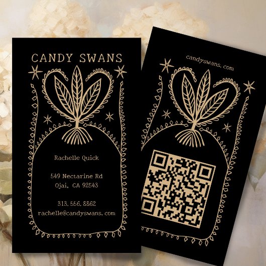 Carte De Visite Cadre Botanique Whimsical Unique Boho Custom QR