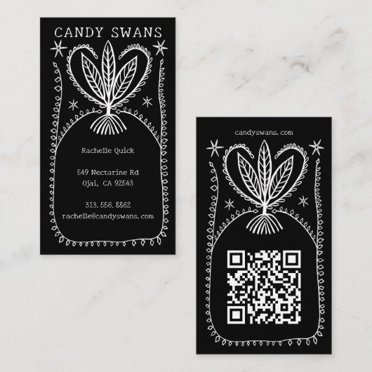 Carte De Visite Cadre Botanique Whimsical Unique Boho Custom QR (Devant / Derrière)