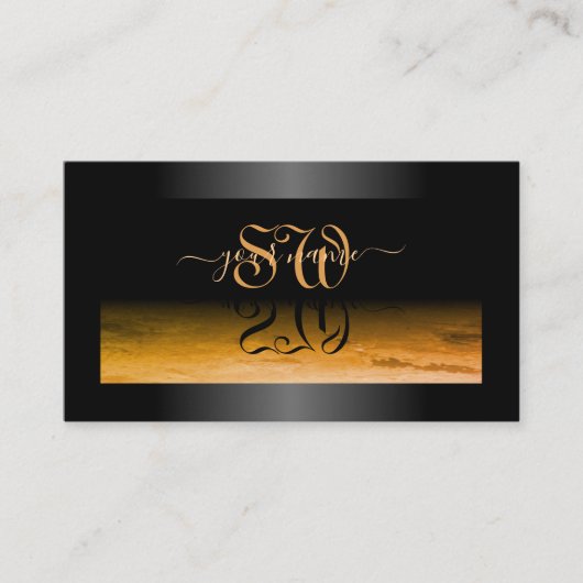 Carte De Visite Cadre chatoyant noir Motif orange et initiales (Devant)