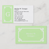 Carte De Visite Cadre clé grecque blanche céleri #2 Monogramme ini (Devant / Derrière)