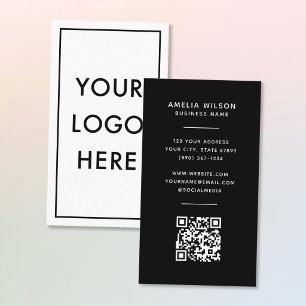 Carte De Visite Cadre de bordure de logo de code QR vertical simpl