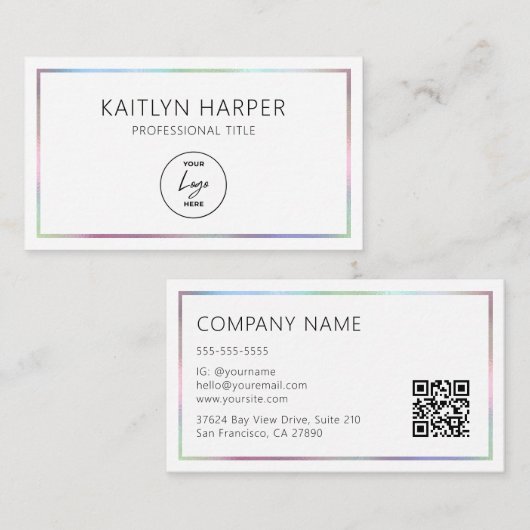 Carte De Visite Cadre de code QR de logo minimal de feuille métall (Devant / Derrière)
