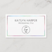 Carte De Visite Cadre de code QR de logo minimal de feuille métall (Devant)
