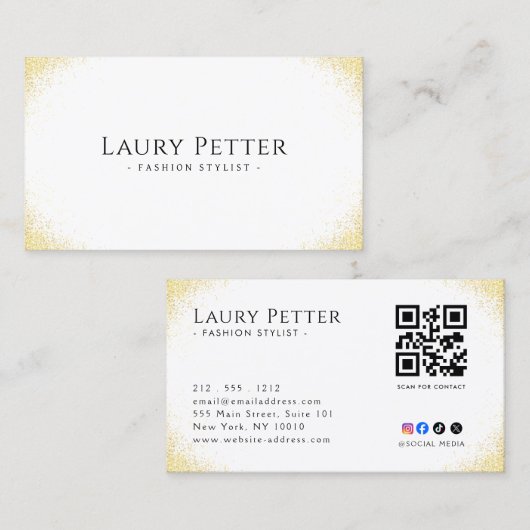 Carte De Visite Cadre de code QR professionnel en feuille d'or (Devant / Derrière)