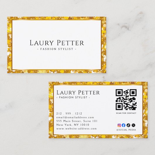 Carte De Visite Cadre de code QR professionnel en feuille d'or (Devant / Derrière)
