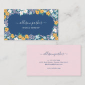 Carte De Visite Cadre de fleurs de prairie jaune bleu (Devant / Derrière)