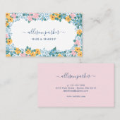 Carte De Visite Cadre de fleurs de prairie rose jaune bleu (Devant / Derrière)