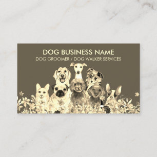 Carte De Visite Cadre de fleurs dorées de chien