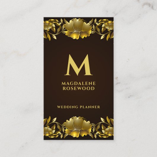 Carte De Visite Cadre de fleurs dorées | Nom initial (Devant)