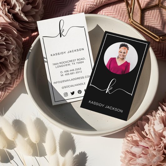 Carte De Visite Cadre de monogramme de script élégant minimal pour