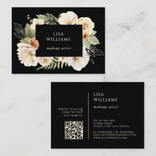 Carte De Visite Cadre de roses à l'aquarelle noir
