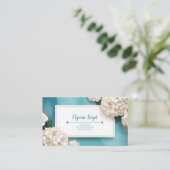 Carte De Visite Cadre doré avec fleurs d'hydrangea turquoise éléga (Debout devant)