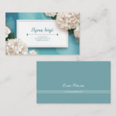 Carte De Visite Cadre doré avec fleurs d'hydrangea turquoise éléga (Devant / Derrière)