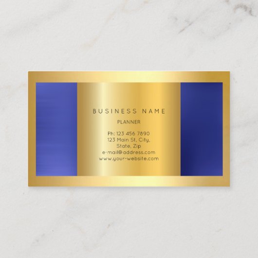 Carte De Visite Cadre doré Cobalt Métallo Indigo Bleu Minimal (Dos)