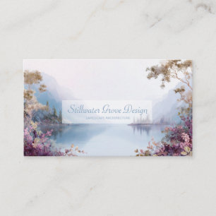 Carte De Visite Cadre doré du lac violet éthéré paysage serein