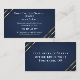 Carte De Visite Cadre Doré Élégant Professionnel Bleu pour Aidants