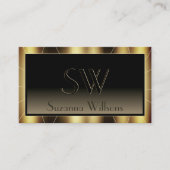 Carte De Visite Cadre doré foncé Luxe Brown Gradient avec Monogram (Devant)