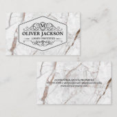 Carte De Visite Cadre élégant avec Monogramme | MARBRE BLANC (Devant / Derrière)