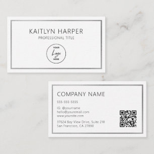 Carte De Visite Cadre élégant en feuille d'argent Logo minimal QR