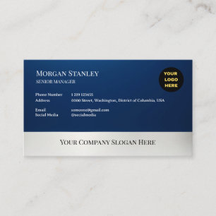 Carte De Visite Cadre élégant en feuille d'argent Navy