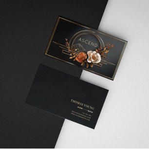 Carte De Visite Cadre Élégant Noir de Minuit Floral Or Luxe