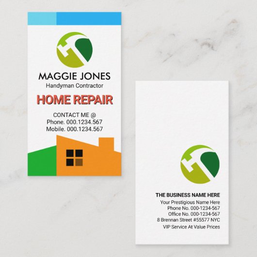 Carte De Visite Cadre élégant sur le toit bleu ciel (Devant / Derrière)