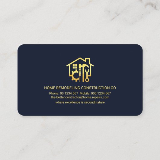 Carte De Visite Cadre élégant sur toit Gold Handyman Tools (Dos)