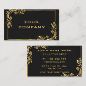 Carte De Visite Cadre Feuille Or Texte Or Noir Professionnel (Devant / Derrière)