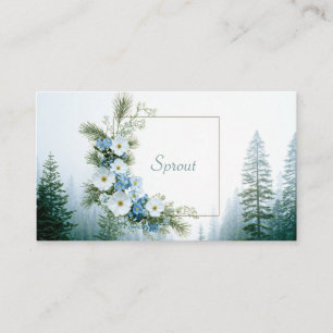 Carte De Visite Cadre floral blanc et bleu de la forêt de pins bru