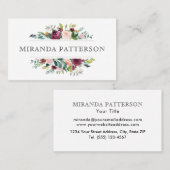 Carte De Visite Cadre floral chic bordeaux et rose (Devant / Derrière)