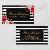 Carte De Visite Cadre floral d'or d'aquarelle barré (Devant / Derrière)