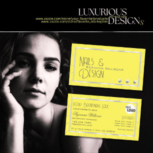 Carte De Visite Cadre jaune et argent avec diamants nobles et logo