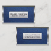 Carte De Visite Cadre métallique argenté | Arrière - plan en cuir  (Devant / Derrière)