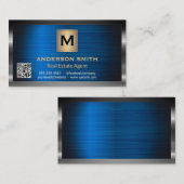 Carte De Visite Cadre métallique foncé | Métallique bleue | Code Q (Devant / Derrière)