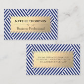 Carte De Visite Cadre métallique | Motif Bleu Blanc rayé (Devant / Derrière)