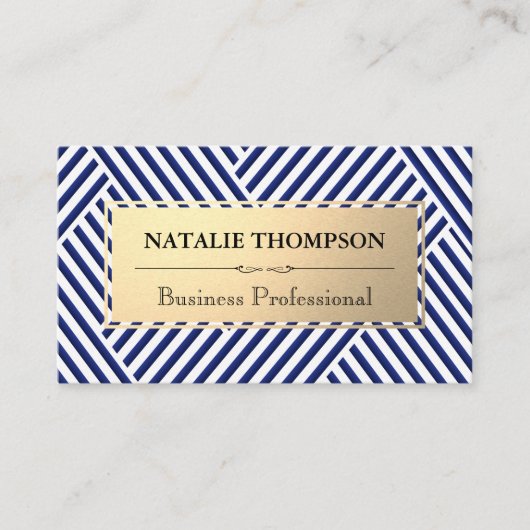 Carte De Visite Cadre métallique | Motif Bleu Blanc rayé (Devant)