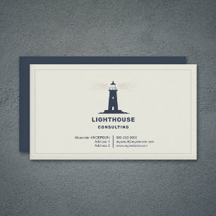 Carte De Visite Cadre mince et phare bleu marine