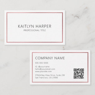 Carte De Visite Cadre minimal de code QR en feuille d'or rose élég