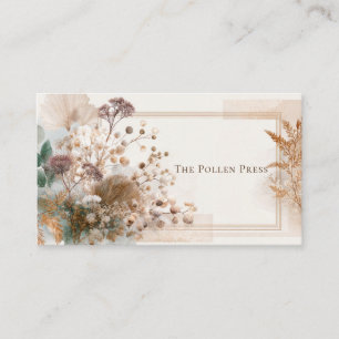 Carte De Visite Cadre Moderne Bohème avec Fleurs Séchées et Paille