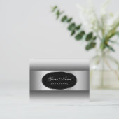 Carte De Visite Cadre moderne noir et blanc brillant Argent Oval (Debout devant)
