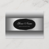 Carte De Visite Cadre moderne noir et blanc brillant Argent Oval (Devant)