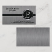 Carte De Visite Cadre Noir Brossé Acier Monogramme (Devant / Derrière)