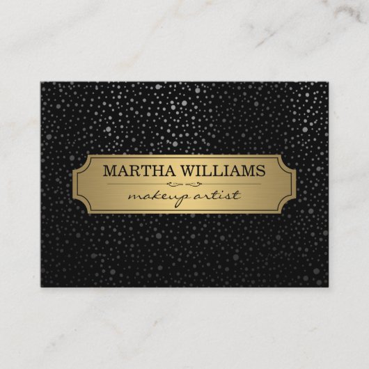 Carte De Visite Cadre Or avec points métalliques Motif Noir (Devant)