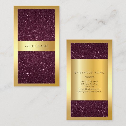 Carte De Visite Cadre Or Bourgogne Bordeaux Parties scintillant Ve (Devant / Derrière)