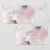 Carte De Visite Cadre Or Chic Moderne Abstrait Aquarelle Fleurs (Devant / Derrière)