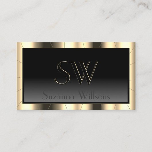 Carte De Visite Cadre Or de luxe Gradient foncé avec Monogramme (Devant)