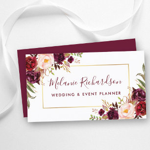 Carte De Visite Cadre Or Elégant Moderne Bourgogne Floral